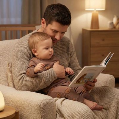 Pyjama bébé motif ours marron - moment lecture père-enfant
