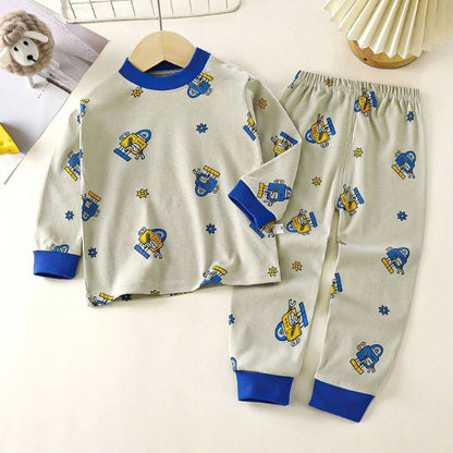 Pyjama bebe : beige a motifs robots bleus et jaunes