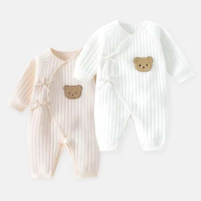 Pyjama bebe côtelé ourson brodé, comparaison tailles écru et blanc