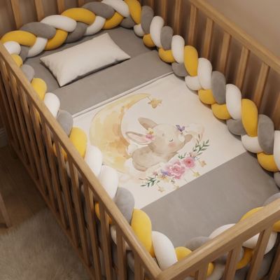 Tresse de lit bébé 3m jaune blanc gris avec couverture motif lapin aquarelle pour protection tour de lit