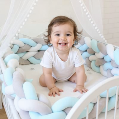 Tresse de lit , bébé heureux